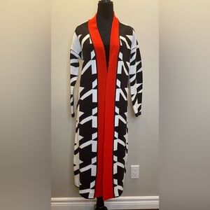 Houndstooth long knit duster cardigan